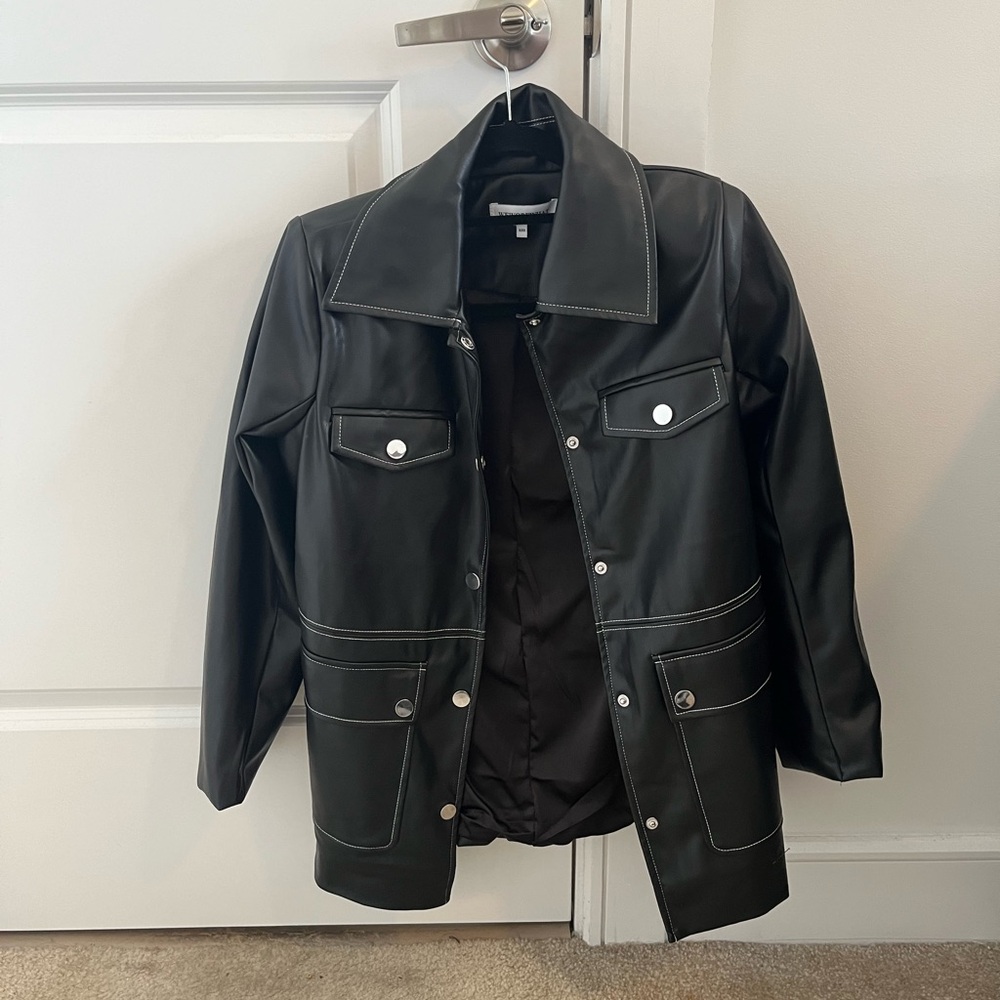Weworewhat Faux Leather Overshirt White Stitching
